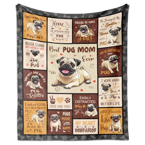 Paoeyty Pug Gifts for Women Pugs Mom Throw Blanket 60 X 50 Pugs Dog Decor for Pug Lovers Gifts