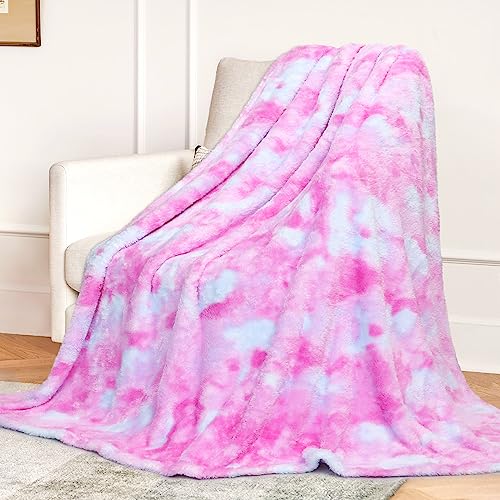 MUGD Soft Blankets Fleece Soft Fuzzy Throw Blanket Pink Warm Throw Blanket for Bed