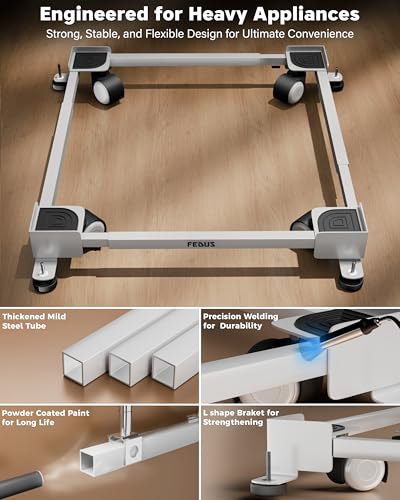 Image of FEDUS MAXITROL Heavy Duty Fridge Stand Trolley with 360 Wheels, Anti-Vibration Pads, Rust-Proof Adjustable Metal Base (20x20 to 25x27 in) for LG, Samsung, Whirlpool, Godrej Refrigerator (225kg Load)
