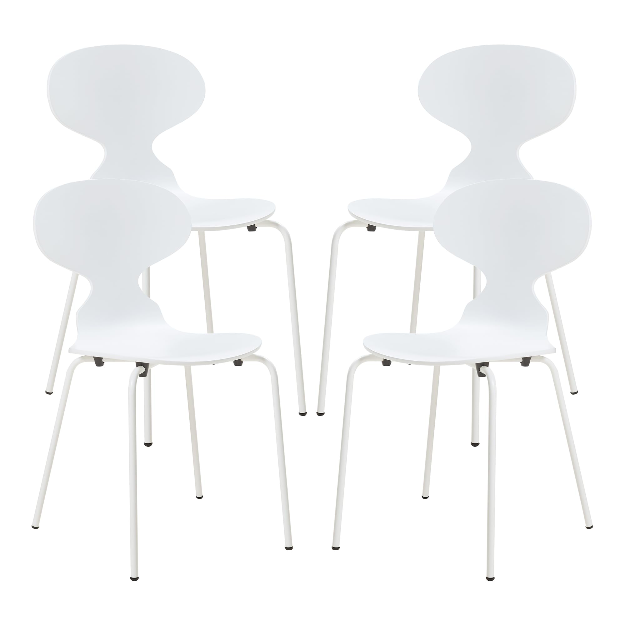 [en.casa] Esszimmerstühle 4er Set Kil Stühle für Esszimmer 80 x 47 x 48 cm Essstühle Küchenstühle Stapelstuhl Holz Metallbeine Weiß