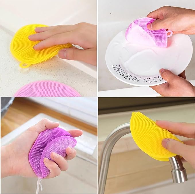 ATOOZED 5 Pcs Silicone Wash Scrubber Premium Kitchen Accessories Items Non Scratch Dish Wash Cloth Scrub for Utensils Cleaning Supplies Vegetable Cleaner Perfect Home Cleaning Accessories 2