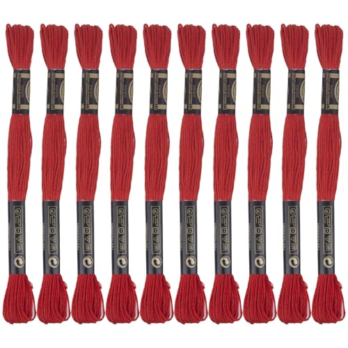 Image of 12 Skeins Premium Egyptian Embroidery Floss 9 Yards Each Egyptian Long Fiber Cotton Cross Stitch Thread for Embroidery Projects Bracelet. (12, Red)