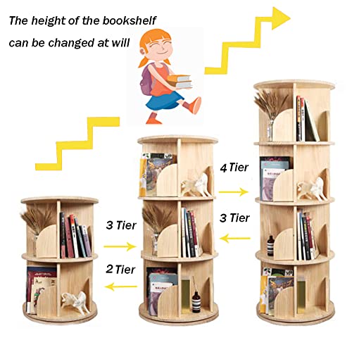 Rotating Bookshelf, 360 Display 4 Tier Floor Standing Bookcase Storage Rack For Kids&Adult, Wood Narrow Book Shelf Organizer For Bedroom, Living Room, Study Room #TOP3