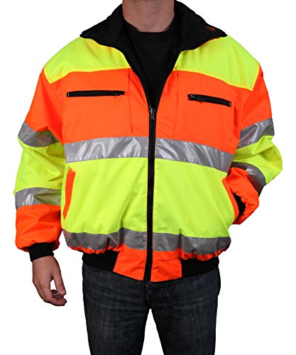 Super Brands Safety Depot Cold Climate Safety Jacket ANSI Approved Class 3, Reversible, Water Resistant with Pockets (Large)