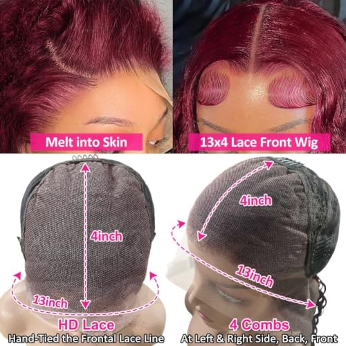 Image of Pizazz 99J Burgundy Deep Wave Lace Front Wigs Human Hair Pre Plucked
