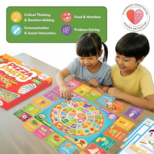 Image of Pizza Party Educational Board Game for Kids Ages 6+ | Learn Vegetables & Counting | 22 Cards & 4 Playing Pieces | Family Game Night, Birthday & Return Gift | Made in India