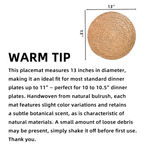 Image of 13 Inch Round Woven Plate Placemats Set of 15, Farmhouse Rustic Straw Braided Chargers Place Mats, TwinnekYR Large Boho Cattail Weave Table Mats, for Dining Plates Table Decor Home Wedding Party