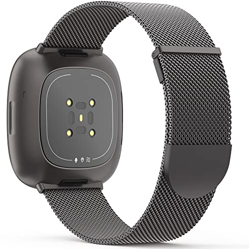 Higgs Strap Compatible with Fitbit Versa 3/4 & Sense 2, Dual Magnetic Adjustable Metal Strap for Women & Men, Graphite Fashion