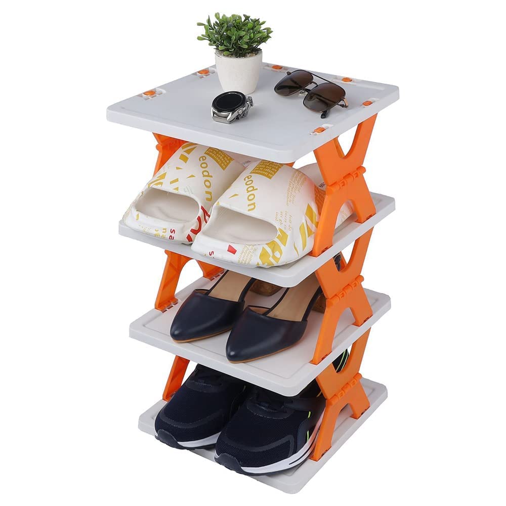 Smart Shoe Rack with 4 Layer Shoes Stand Multifunctional Entryway Foldable & Collapsible Door Shoe Rack Free Standing Heavy Duty Metal Shoe Shelf Storage Organizer Narrow Footwear Home-image-22
