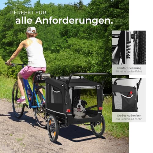 tectake® Fahrradanhänger multifunktional - als Hunde Anhänger Wagen für Fahrrad und e Bike, Jogger oder Buggy, Belastbarkeit bis 40kg, faltbar, schneller Umbau, inkl. Sicherheits Zubehör - schwarz