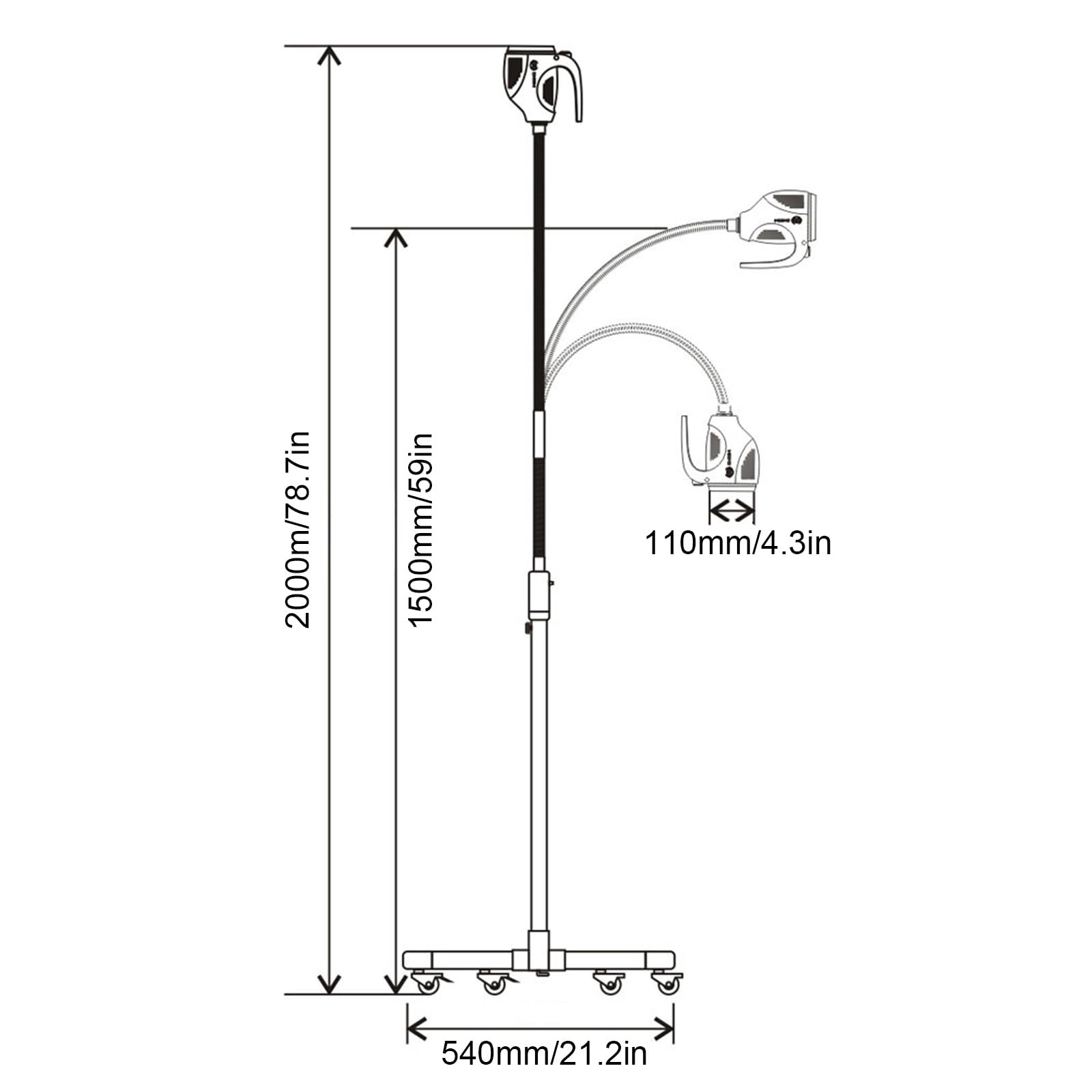 Lampada Chirurgica Mobile Da Pavimento, Lampada for Visita Medica A LED Da 21 W su Ruote, Altezza e Angolazione Regolabili, for Pazienti Ambulatoriali