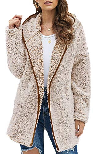 Les umes - Chaqueta de forro polar con capucha para mujer, manga larga, cremallera completa, con bolsillos