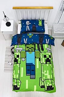 Minecraft Creeper Single Duvet Cover Officially Licensed Reversible Two Sided Creeper Design with Matching Pillowcase (Single Duvet)