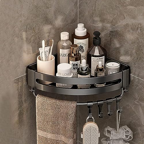 IBAMA Space Aluminum Bathroom Shelf Shower Shelves No-drill Wall Mount Shower Storage Rack Corner Shelf Bathroom Accessories (Triangle-Black01)
