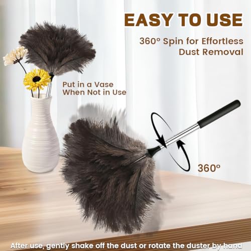Miniatura 5 de Flintronic Plumero Extensible De Plumas De Avestruz, 39-115cm Artificial Plumero De Plumas De Avestruz, Plumas Suaves, Reutilizable, Plumero Antiestático, Para Suministros De Limpieza, Hogar