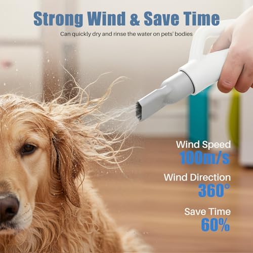 Image of DUMOS Pet Blow Dryer Grooming Vacuum Kit, Dog Dog Hair Dryer with Adjustable Wind Speed & Heater Temperature, Cool-Warm-Hot Cycle Mode, 4 Nozzles, 6.5 FT Cord for Low Noise Cat Hair Remover, White