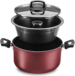 MTA - Conjunto para Banho Maria em Alumínio Antiaderente com Tampa de Vidro, Capacidade de 3,2L, nº 20, Cor Ccreja, Linha Cristal.