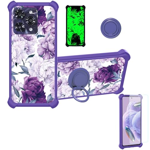 jioeuinly Case Compatible for Umidigi A15 Pro 5g Phone Case Cover [with Tempered Glass Screen Protector][Hard PC + Soft Silicone][Ring Support] [Luminous Effect] YGZ-ZSH
