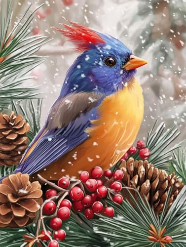 Pintar por numeros adultos de pajaro y planta kit DIY 50x70cm con acrilicos J0-480