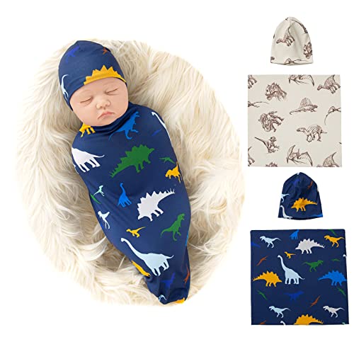 Image of Galabloomer Newborn Swaddle Blanket with Beanie Set Baby Boy Receiving Blanket
