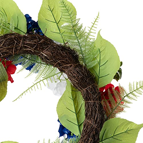 Glitzhome Patriotic American Wreath Red White And Blue Summer Wreath Memorial Day Wreath Festival Garland Decoration 4Th Of July Wreaths For Front Door Wall Decor Farmhouse Independence Day Wreath #TOP5