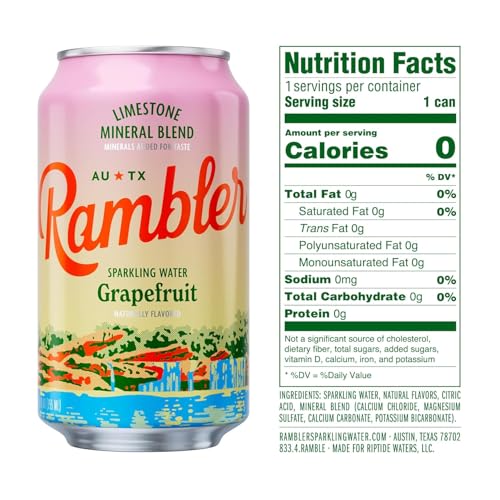 Image of AUTX RAMBLER Sparkling Water, Texas Limestone Mineral Blend, Variety Pack (Original, Lemon-Lime, Grapefruit), 12-Ounce Cans, One 8-Pack Each x 3 Flavors (24 Cans Total)