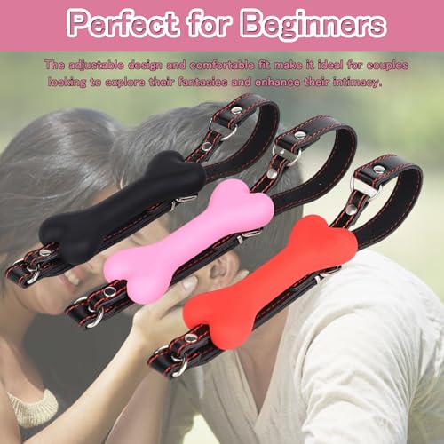 Image of Leather Restraints Ball Mouth Plug Silicone Bondage Ball Gag Dog Bone Mouth Gag Black Pet Bone Bite Ball Gag Bondage Silicone Restraint Slave SM Game for Lover Couple (D02)