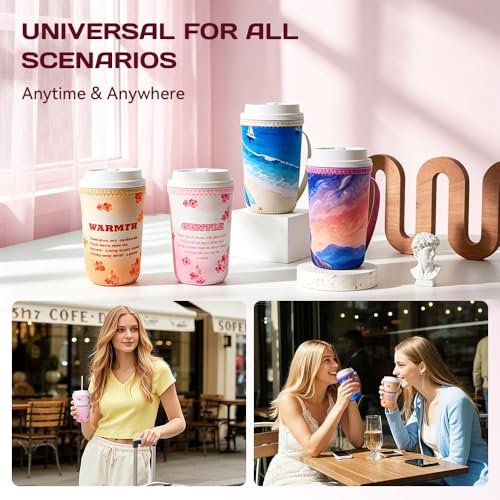 josake Iced Coffee Sleeve - Reusable Insulated Neoprene Cup Sleeve for Cold Drinks Keeps Drinks Cold & Hands Dry, Fit Most Standard Tumblers (Pink Sakura, large: 30-34oz) — view 6