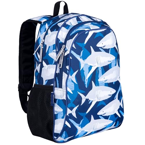 Image of Wildkin 15 Inch Backpack for Kids, Sharks | Ages 5-10, padded straps, side water bottle pocket - coordinates with matching Wildkin lunch boxes and water bottles