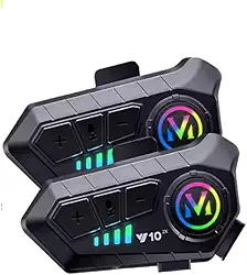 Intercomunicador para Capacete Y10, Preto, Com Bluetooth, 2 Unidades, Microfone Embutido, Controle de Som, para Motociclistas