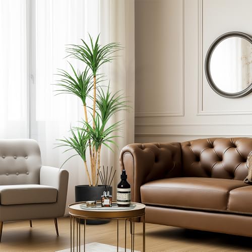 5 Ft Artificial Dracaena Tree, Realistic Fake Dracaena Plant, Tall Dracaena Houseplant for Indoor Décor, Adjustable Lifelike Faux Tree, Ideal for Photo Backdrops, Nursery, Living Room, Office