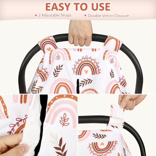 Image of Baby Car Seat Cover, Breathable Infant Carseat Cover for Summer Peekaboo Opening Car Seat Canopy Cover, Nursing Cover for Baby Boys Girls (Rainbow)