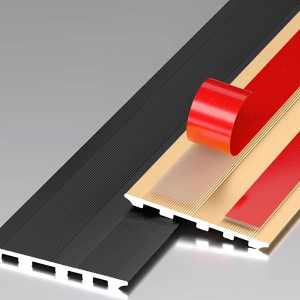 Bandes antidérapantes d'escalier stratifiées en aluminium, protecteur de bord d'escalier en métal de 35,4 pouces/90 cm, bande de transition plate de sol antidérapante for marches(Black,5cm/2in)