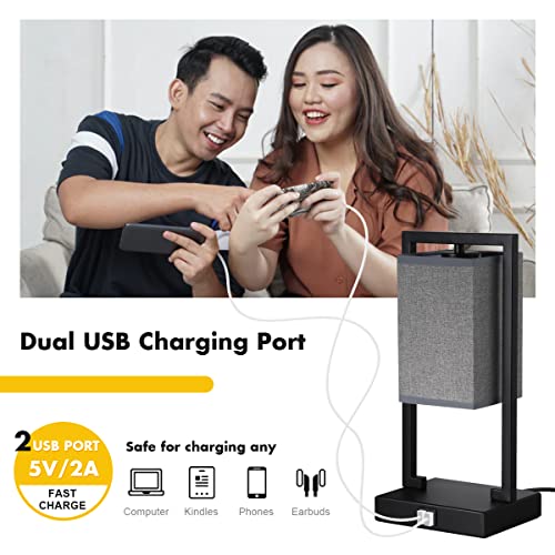 Hamilyeah Table Lamp With Usb Charging Port, Desk Lamp With Fabric Shade, Nightstand Lamp For Living Room, Bedroom, Office, Dimmable E26 Bulb Included #TOP2