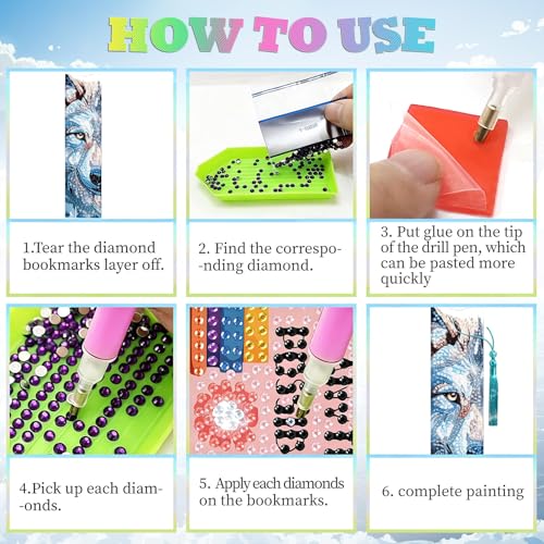 benikmake 6pcs Wild Animal Diamond Drawing Bookmark 5D Cool Wildlife Bookmark Set with Crystal Pendant Tassel DIY for Beginner Craftsman Rectangular 5x20cm 1.96x7.87in Colorful by beinkmake - Image 4