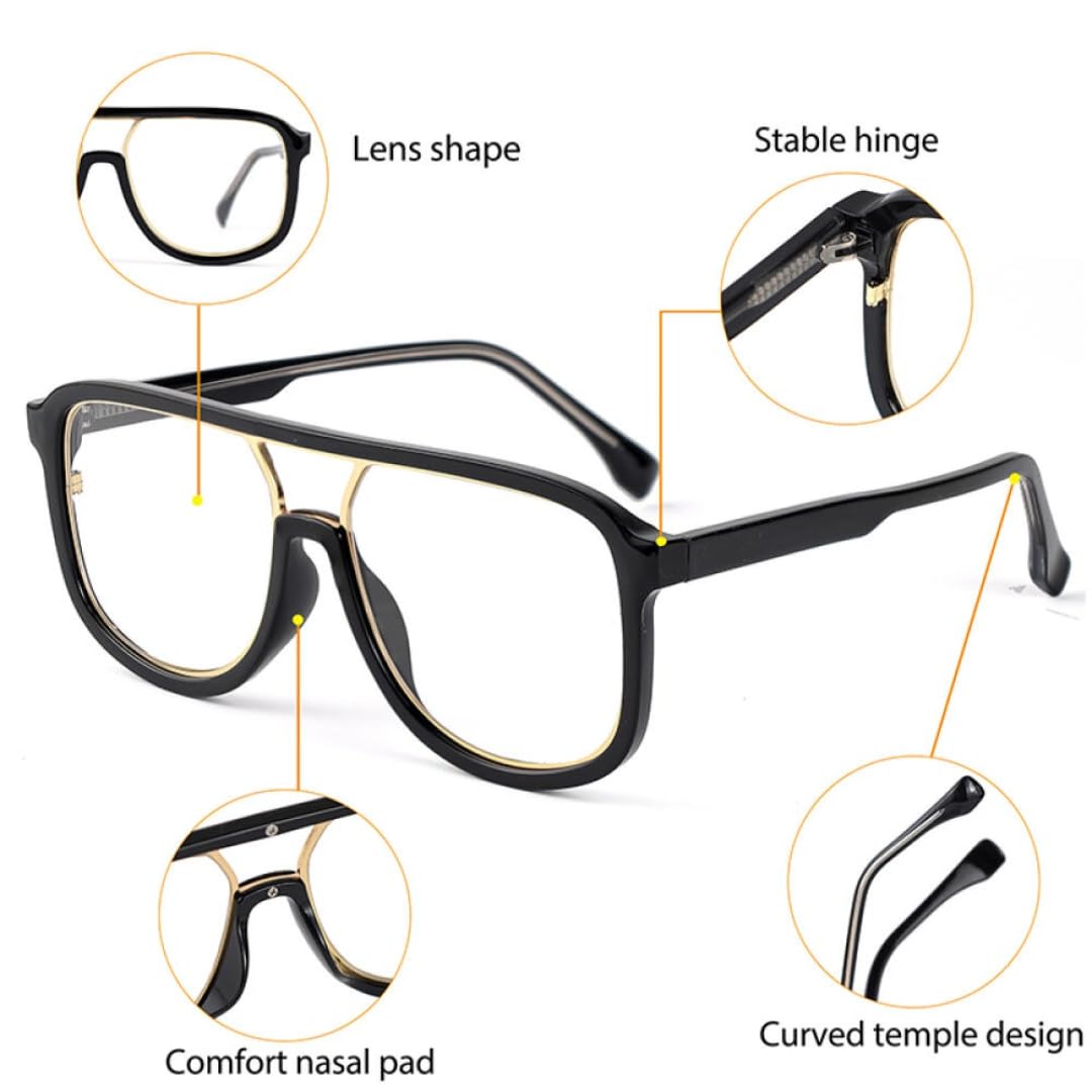 Montura de gafas de piloto para hombre, diseño de puente doble plano TR-90, montura grande unisex.