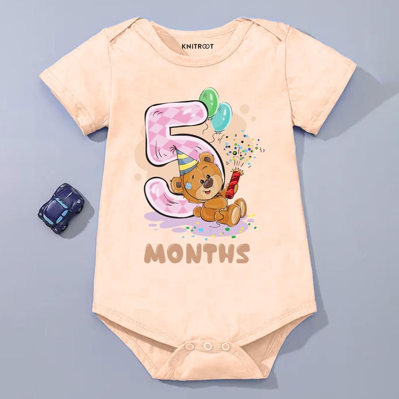 Image of Knitroot Monthly Birthday Teddy Special, Newborn Baby Half Sleeve Unisex Romper, Onesies, Sleepsuit, Body Suit, Envelope Neck, 1 to 12 Months Print, 0-12 Months, Infant Cloth for Boys & Girls