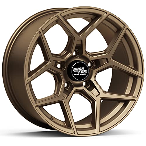 RockTrix RT105 20 inch Wheel Compatible with Jeep Wrangler JK JL 20x9 5x5 Wheels (-12mm Offset, 4.5in Backspace) 5x5 PCD, 71.5mm Bore, Bronze Wheels, Also fits Gladiator JT Rims