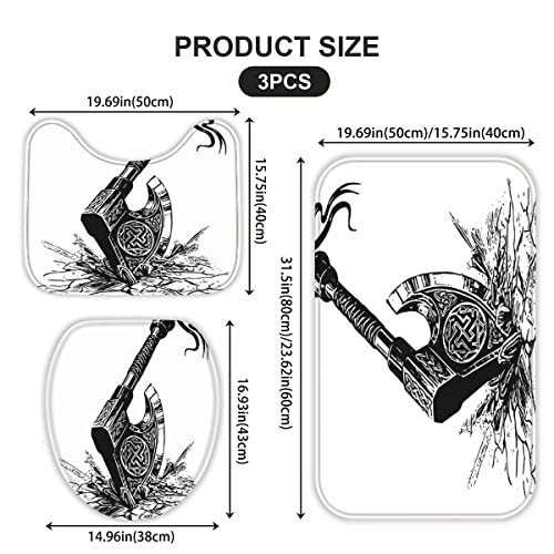Badematten Set 3 teilig Wikinger Mythos 3D Badezimmerteppich Set WC Vorleger Set rutschfeste Badematte Maschinenwaschbar… – Bild 6