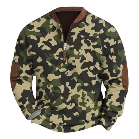 ZEFOTIM Sudadera Deporte Hombre, Crewneck Sweatshirt Camo Sweat Shirt Mens Quarter Zip Pullover Camo Shirts for Men Camp Sweatshirt Graphic Sweatshirt Outfit Pullovers Dark Green XX-Large Cover