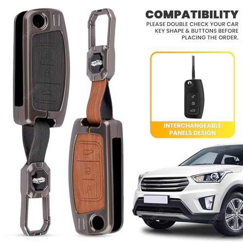 Image of Coll of Fest Premium Metal Leather Key Cover Compatible with Ford Fiesta | Figo | Old Ecosport Flip Key 3 Button Smart Key (2-in-1 Dual Leather Metal (Black & Brown)