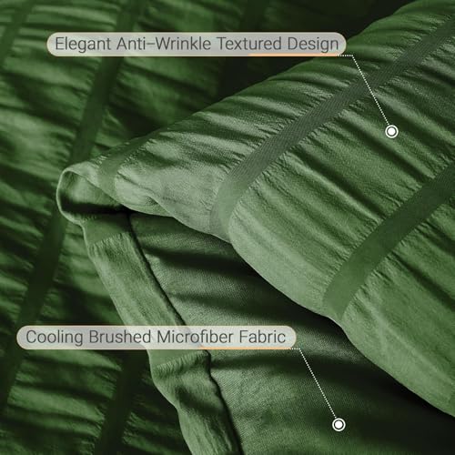 MUXHOMO 5 Pieces Twin Comforter Set, Seersucker Bed in a Bag Twin Size, All Season Luxury Bedding Set with Comforter, Flat Sheet, Fitted Sheet, Pillowcase & Sham, Dark Green
