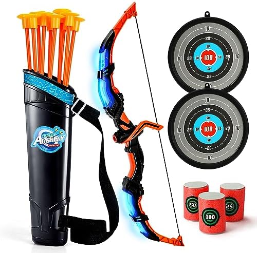 TOY Life Bow and Arrow Toys for Kids 4 6 8 12, Outdoor Toy Games for Kids, Kids Bow and Arrow Set with LED Lights, Toy Gift for Boys, Archery Set with 2 Target, 10 Suction Cup Arrows and 3 Target Cans TOY Life Bow and Arrow Toys for Kids 4 6 8 12, Outdoor Toy Games for Kids, Kids Bow and Arrow Set with LED Lights, Toy Gift for Boys, Archery Set with 2 Target, 10 Suction Cup Arrows and 3 Target Cans