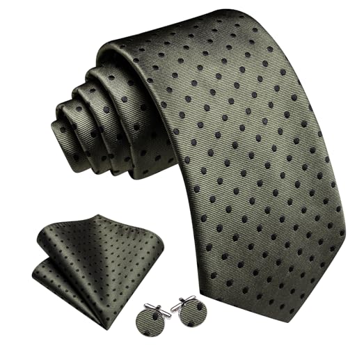 Image of Barry.Wang Ties for Men Silk Tie Sets Polka Dot Woven Necktie Pocket Square Cufflinks Business Wedding