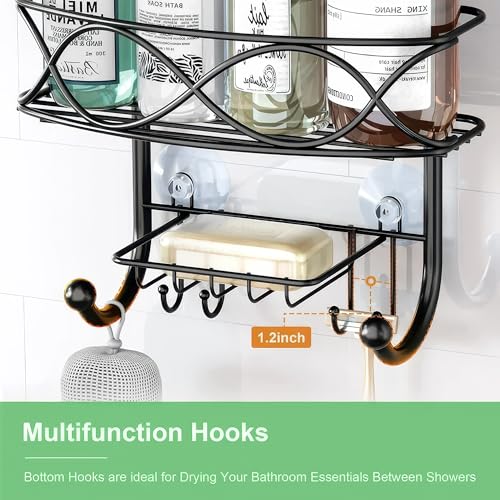 Image of amazon basics Hanging Shower Caddy for Bathroom | Bathroom Organiser Without Drill | Bathroom Accessories Storage Organizer