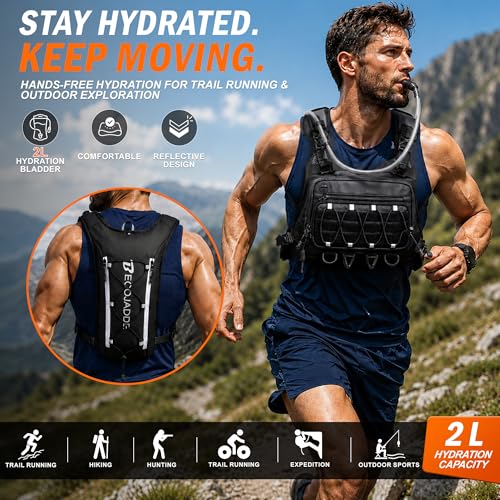 Image of BECOJADDE Running Vest for Men with 2L Water Bladder Tactical Hydration Backpack Adjustable Lightweight Chest Pack for Marathon Hunting Cycling