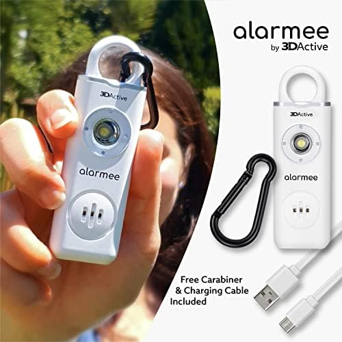 3DActive Alarmee Rechargeable Personal Safety Alarm Keychain for Women, Teens and Elderly, Pocket Size 130dB Loud Security Alarm for Protection, Self Defense with Emergency SOS LED Light (White)