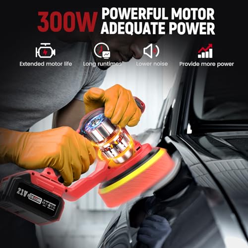 Updated Cordless Polisher with 2x4.0Ah Batteries, 6 Variable Speed up to 5500 RPM, 6 In Car Buffer Polisher for Car Detailing, Polishing, Boat Sanding, with Car Wax Buffing Machine Kit, Toolbag