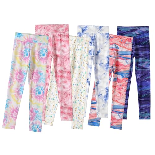 6 Pack Girls Printed Leggings High Waisted Yoga Pants for Girls Full Length Leggings Kids Stretchy Pants2