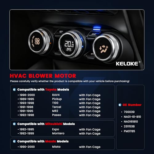 Image of KELOKE HVAC Heater Blower Motor Fan Fits for Toyota RAV4 Miata Montero Pickup MR2 Paseo T100 Tercel & Mazda Miata & Mitsubishi Expo Montero, 1989-2000, Replace# 700039 NA0161B10
